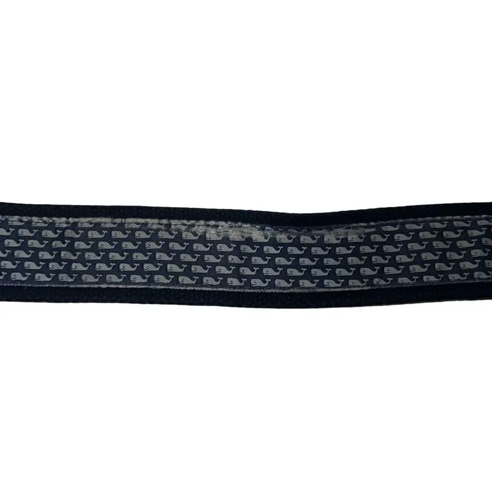 Vineyard Vines Men’s Whale Adjustable Belt Logo Silk Leather Blue Brown Sz 30